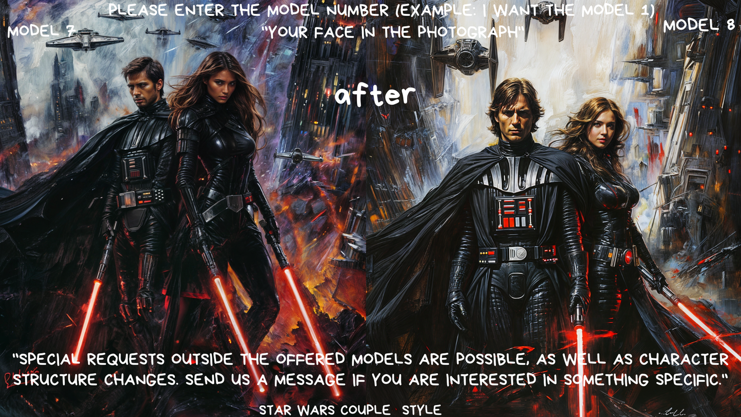 custom couple star wars darth vader style ,gift for couple ,custom couple ,portrait from photo,,wall art,gift,best gift,personalized prints