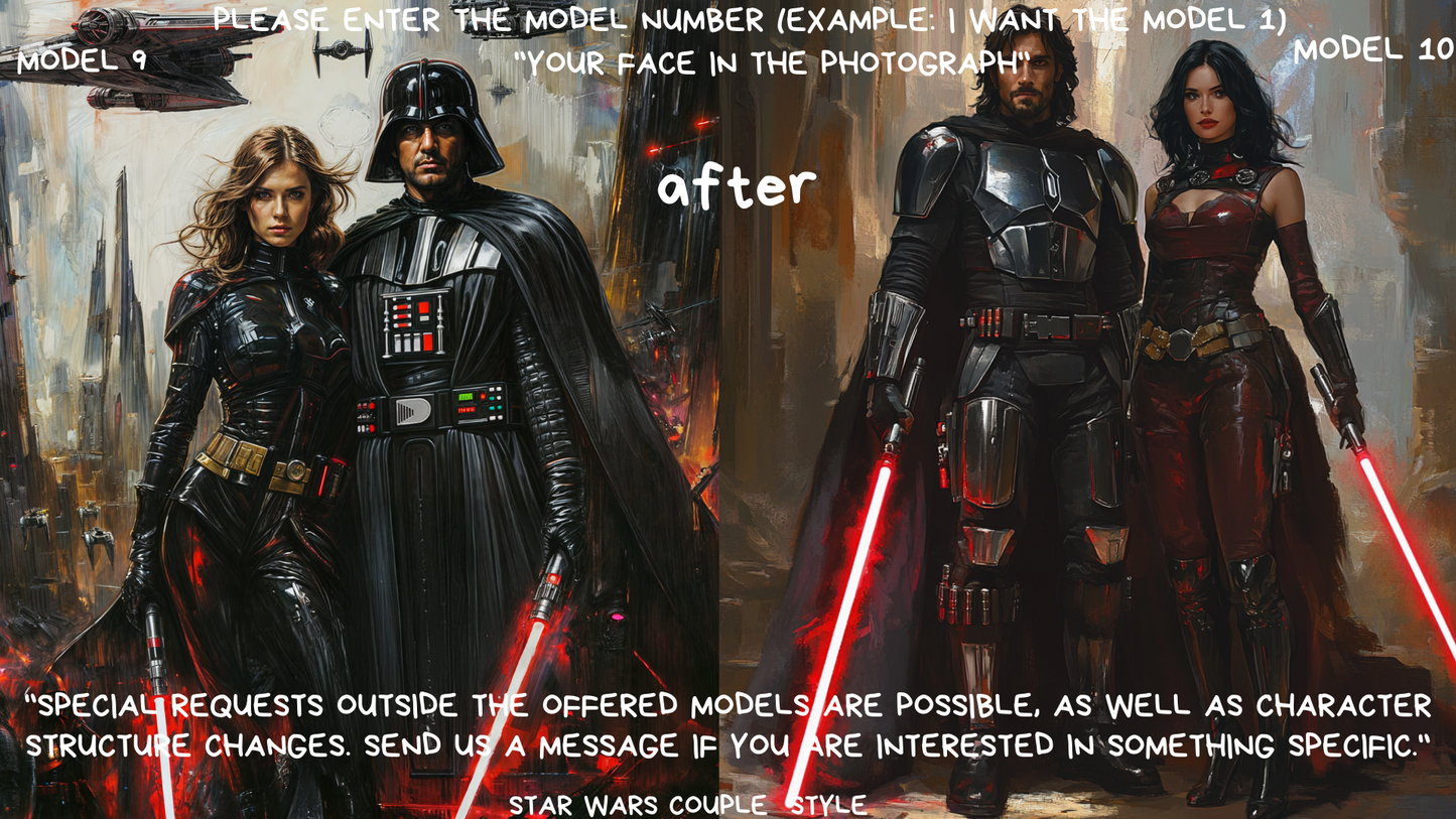 custom couple star wars darth vader style ,gift for couple ,custom couple ,portrait from photo,,wall art,gift,best gift,personalized prints
