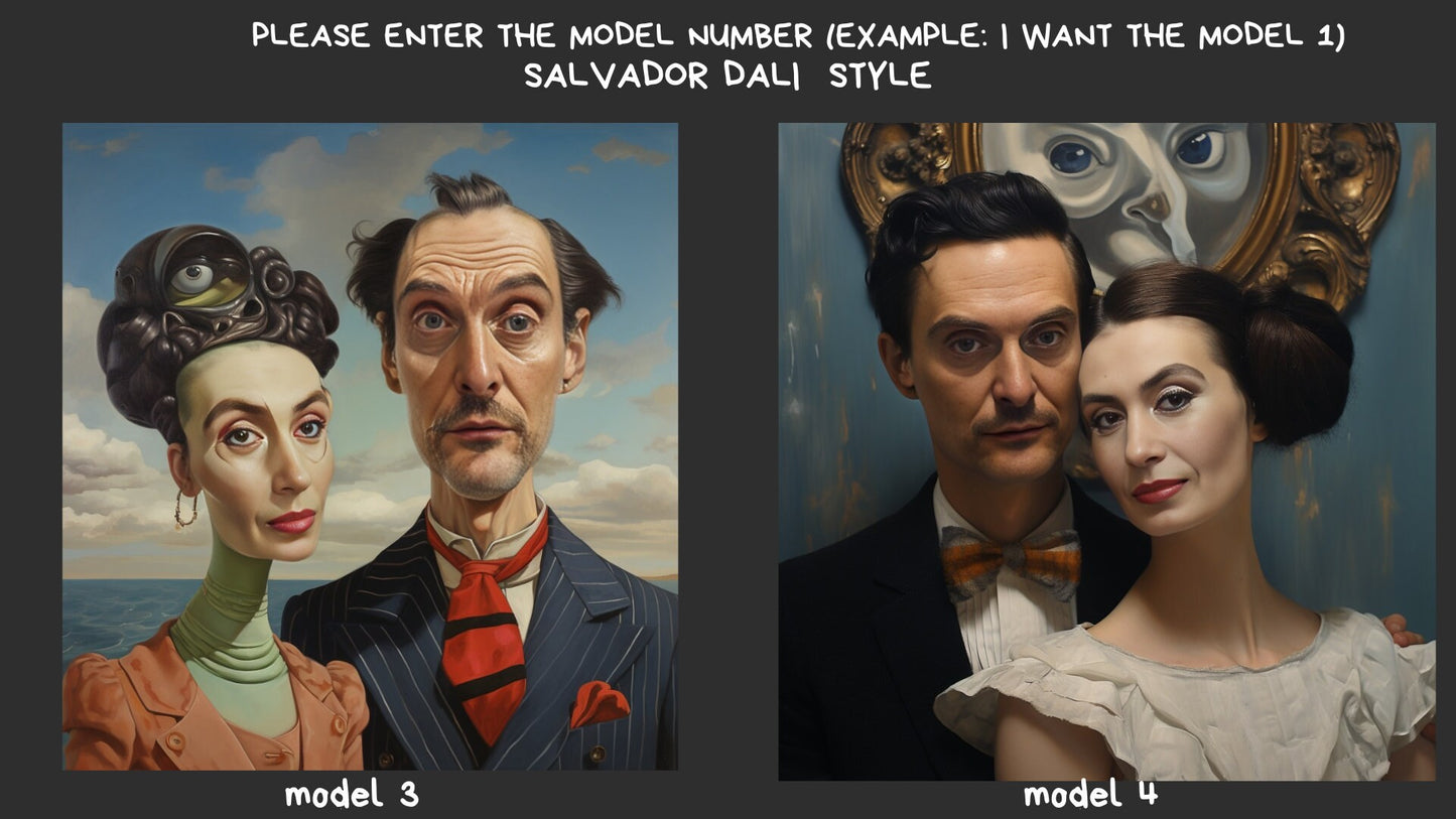 Personalized portraits ,salvador dali,wall art,gift for her,gift,custom gift,digital portrait,custom portrait,