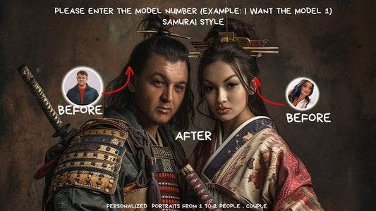 personalized couple portrait (samurai style),wall art,gift,gift for her,personalized prints,
