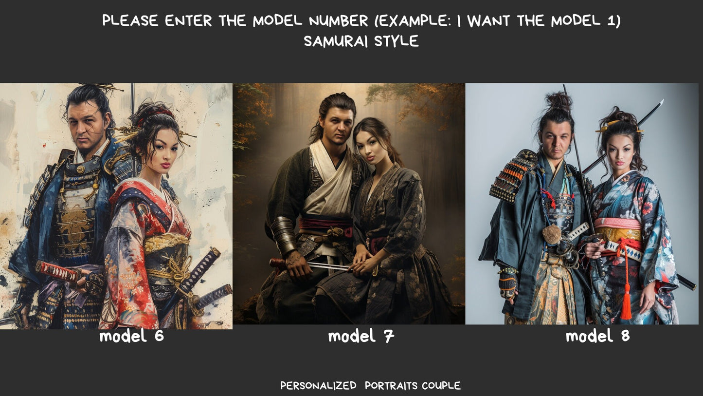 personalized couple portrait (samurai style),wall art,gift,gift for her,personalized prints,
