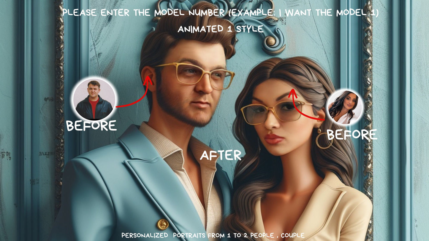 personalized  couple ,animated, portrait from photo,wall art,gift,gift for her,personalized prints,