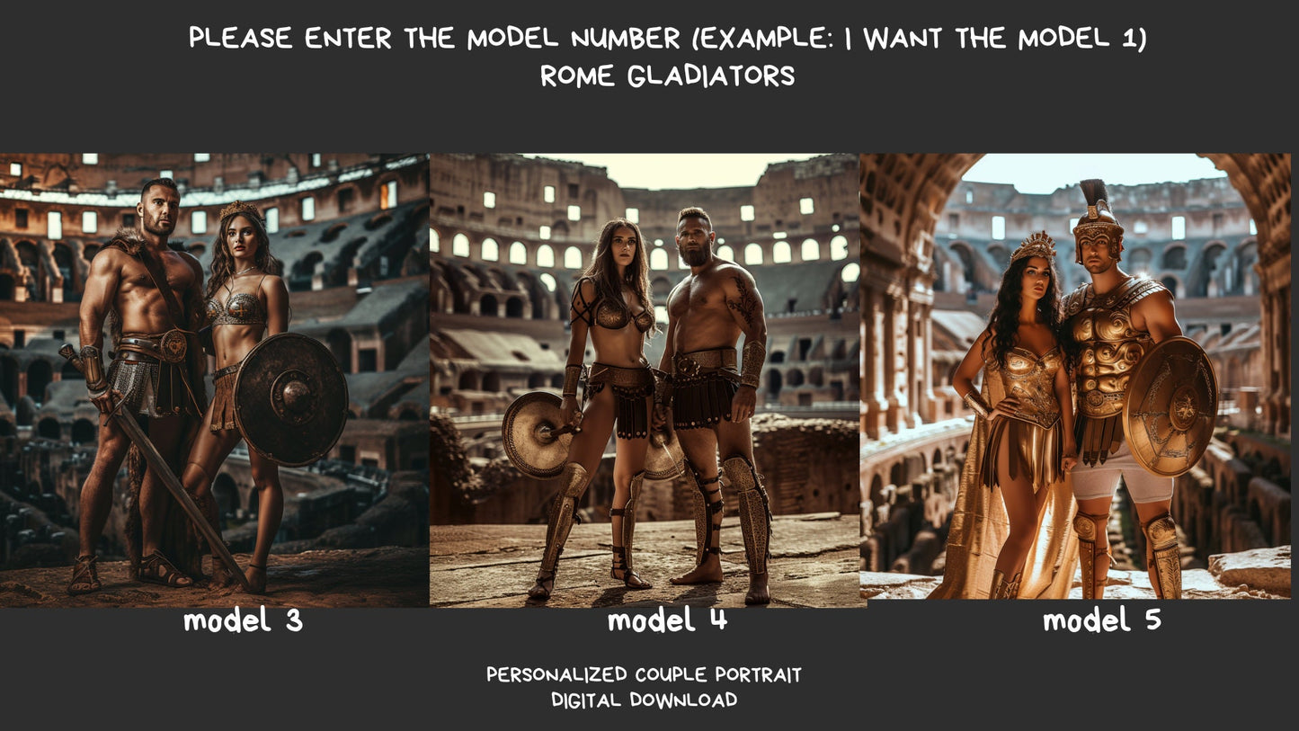 personalized couple portrait rome gladiators ,wall art,gift,gift for her,personalized prints,gift for him, ,personal portrait