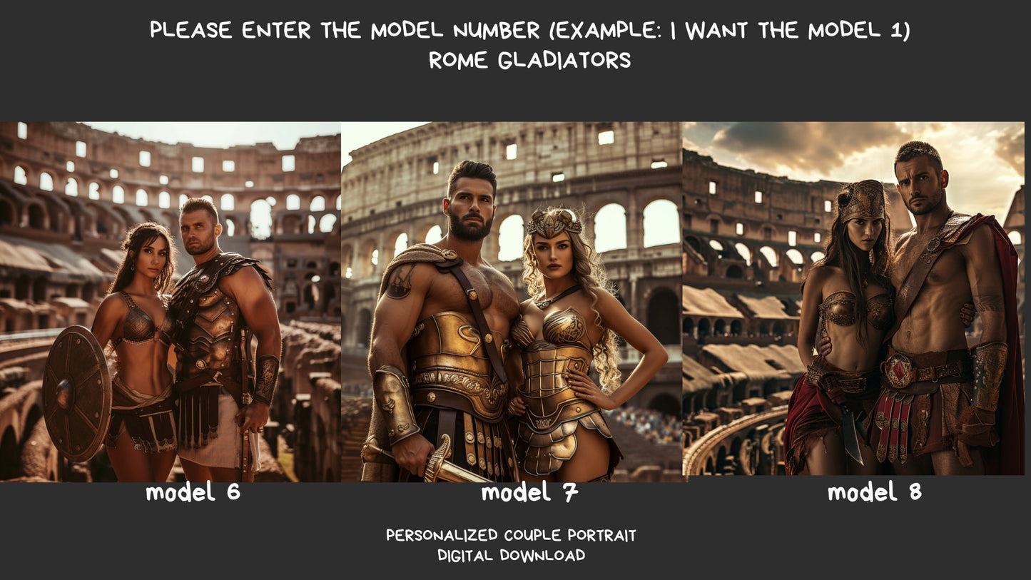 personalized couple portrait rome gladiators ,wall art,gift,gift for her,personalized prints,gift for him, ,personal portrait