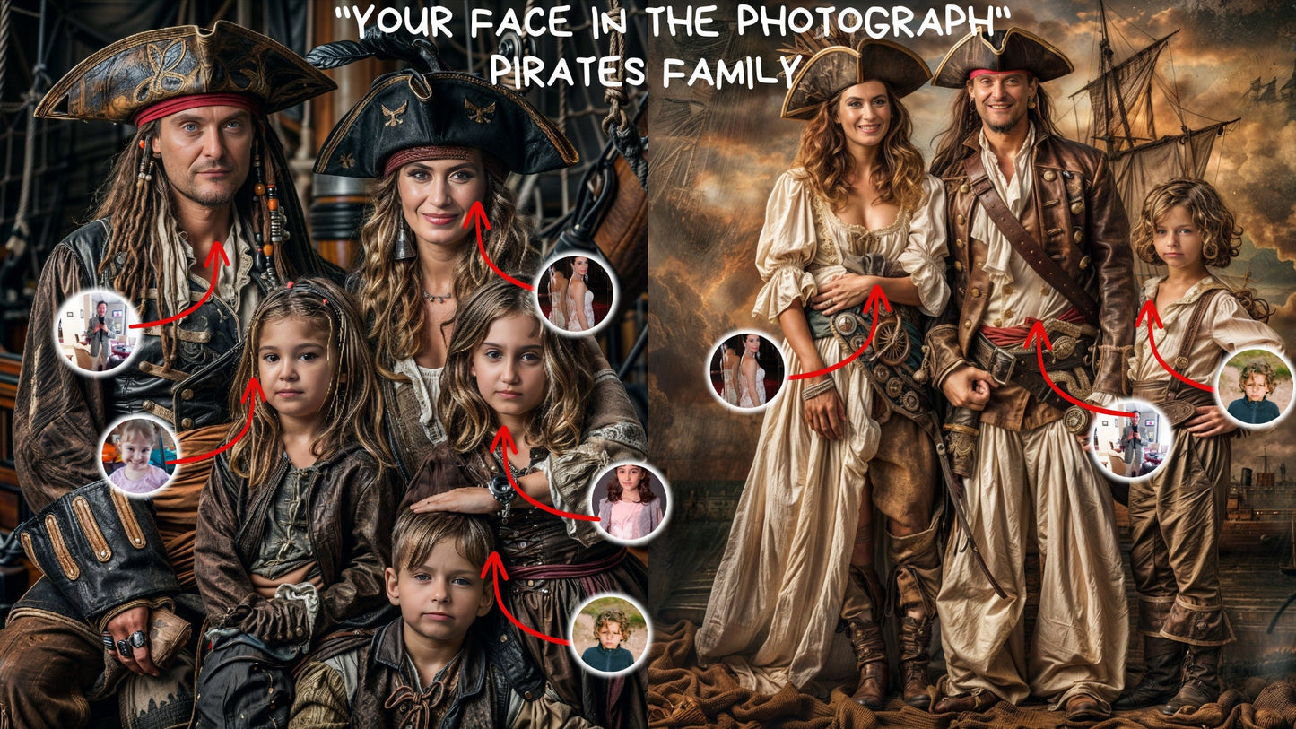 Personalized portraits Pirates Caribbean Family, group,The perfect gift for you, your family, your friends, loved ones ,family portrait,