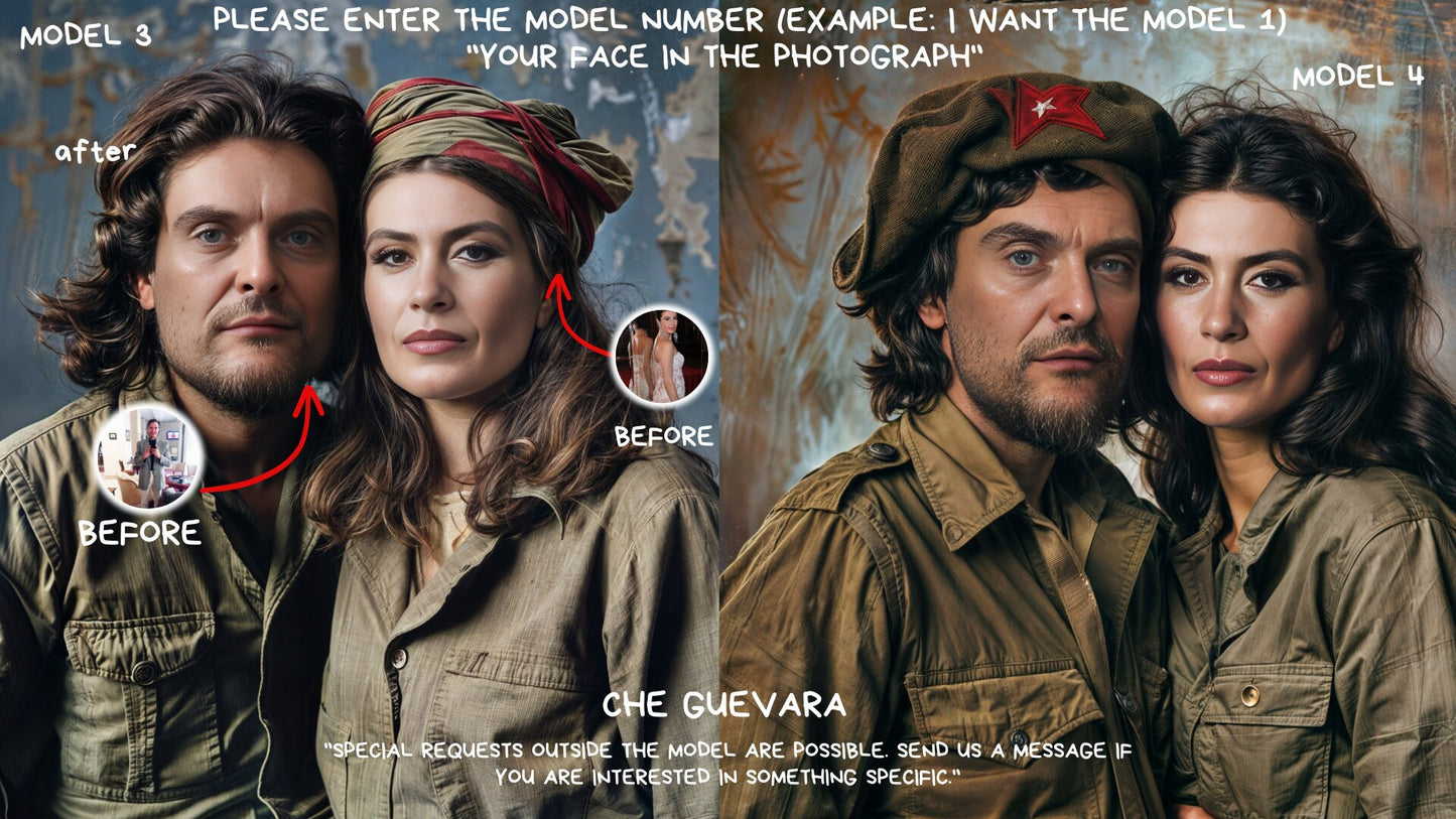 Personalized Che Guevara Portrait ,Couple  Che Guevara Style from Picture, Custom Portrait, ,wall art, personalized prints,gift for couple