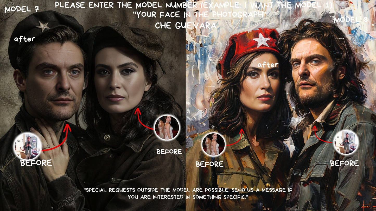 Personalized Che Guevara Portrait ,Couple  Che Guevara Style from Picture, Custom Portrait, ,wall art, personalized prints,gift for couple