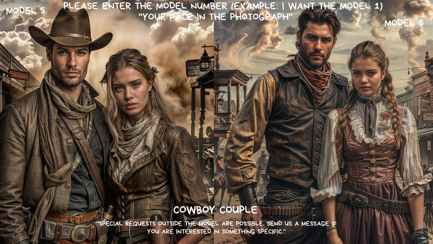 Personalized Cowboy Couple Portrait ,Couple  cowboy couple Style from Picture, Custom Portrait, ,wall art, personalized prints,gift couple