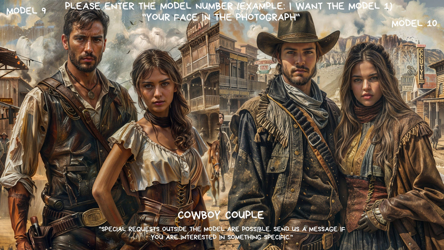 Personalized Cowboy Couple Portrait ,Couple  cowboy couple Style from Picture, Custom Portrait, ,wall art, personalized prints,gift couple