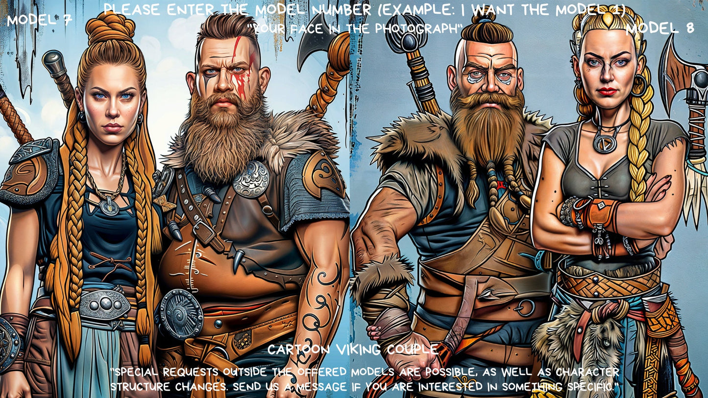 Custom Portrait ,Couple Viking Style from Picture, Custom Cartoon Portrait, Birthday gift,wall art, personalized prints,gift for couple