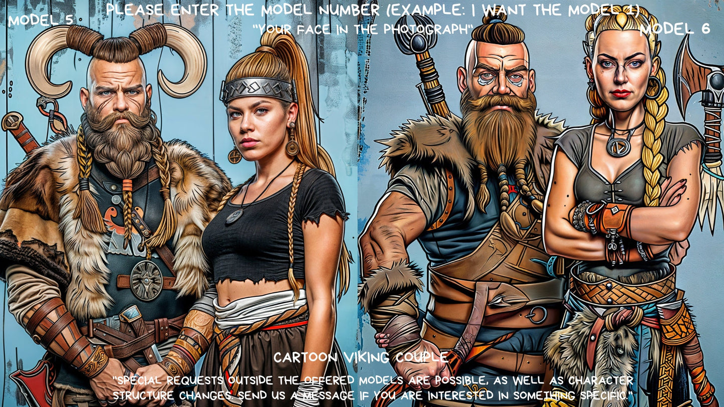 Custom Portrait ,Couple Viking Style from Picture, Custom Cartoon Portrait, Birthday gift,wall art, personalized prints,gift for couple