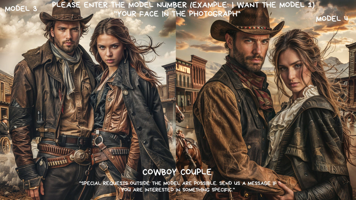 Personalized Cowboy Couple Portrait ,Couple  cowboy couple Style from Picture, Custom Portrait, ,wall art, personalized prints,gift couple