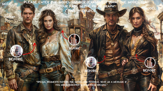 Personalized Cowboy Couple Portrait ,Couple  cowboy couple Style from Picture, Custom Portrait, ,wall art, personalized prints,gift couple