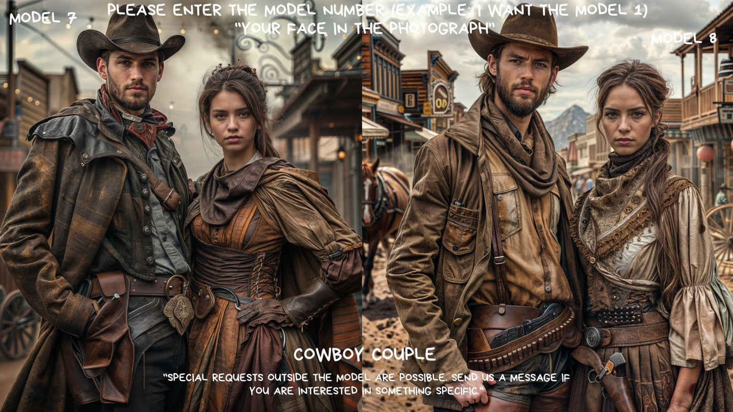 Personalized Cowboy Couple Portrait ,Couple  cowboy couple Style from Picture, Custom Portrait, ,wall art, personalized prints,gift couple