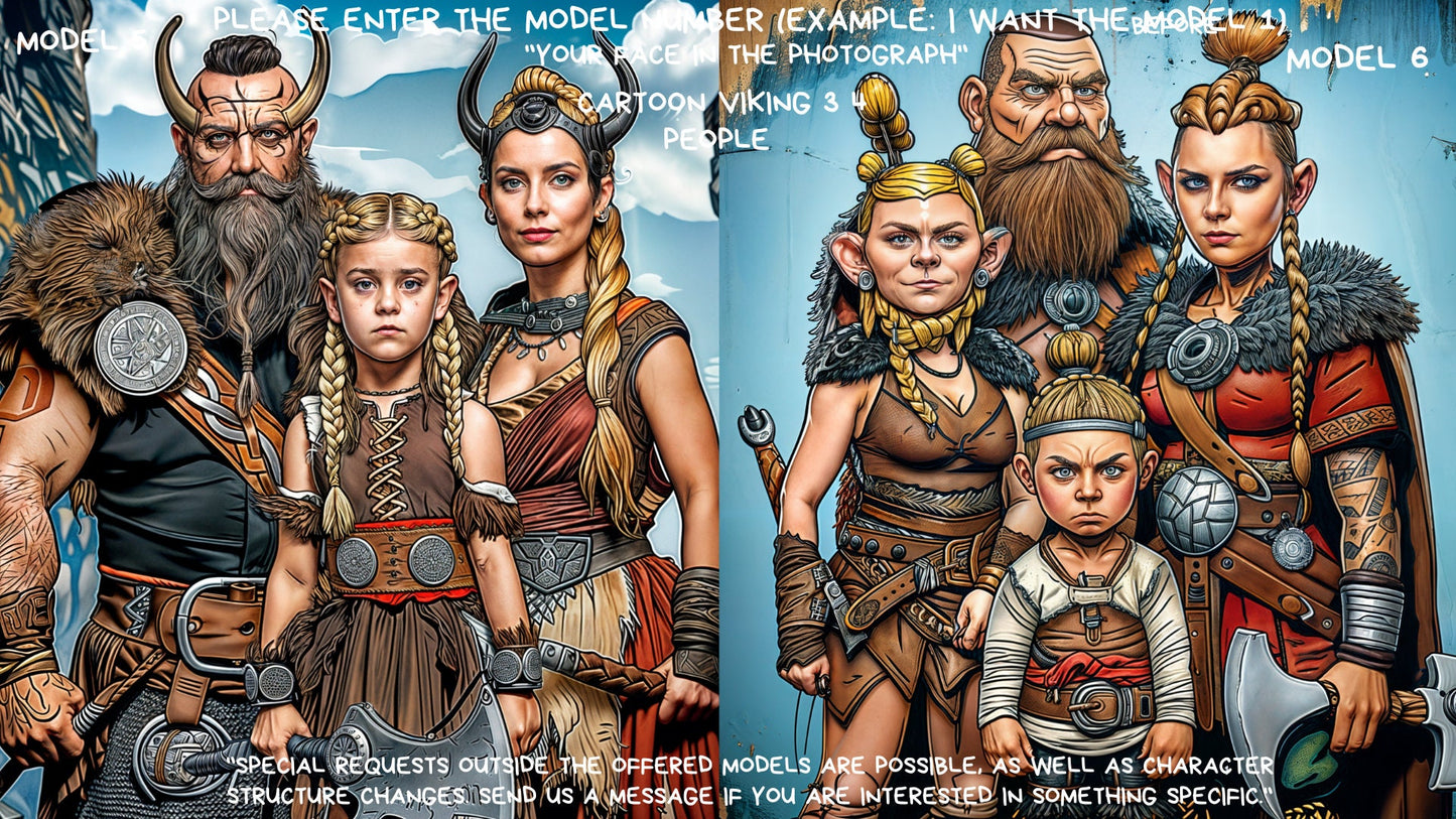 Custom Portrait ,Family Viking Style from Picture, Custom Cartoon Portrait, Birthday gift,wall art, personalized prints,gift for family