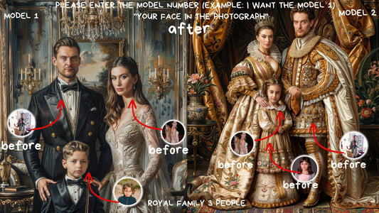 Custom Portrait Royal Family 3 People Style from Picture, Custom Royal Family Portrait, Birthday gift,wall art, personalized prints,