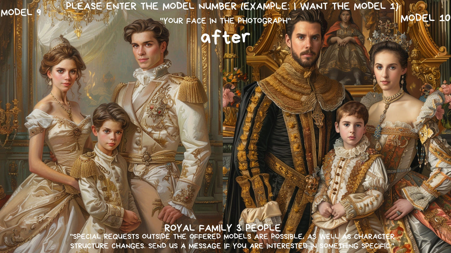 Custom Portrait Royal Family 3 People Style from Picture, Custom Royal Family Portrait, Birthday gift,wall art, personalized prints,