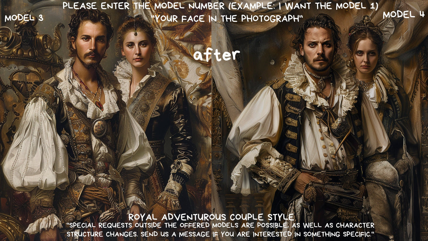 Custom Portrait Royal Couple Style from Picture, Custom Royal Adventurous Portrait,wall art, personalized prints,gift for couple