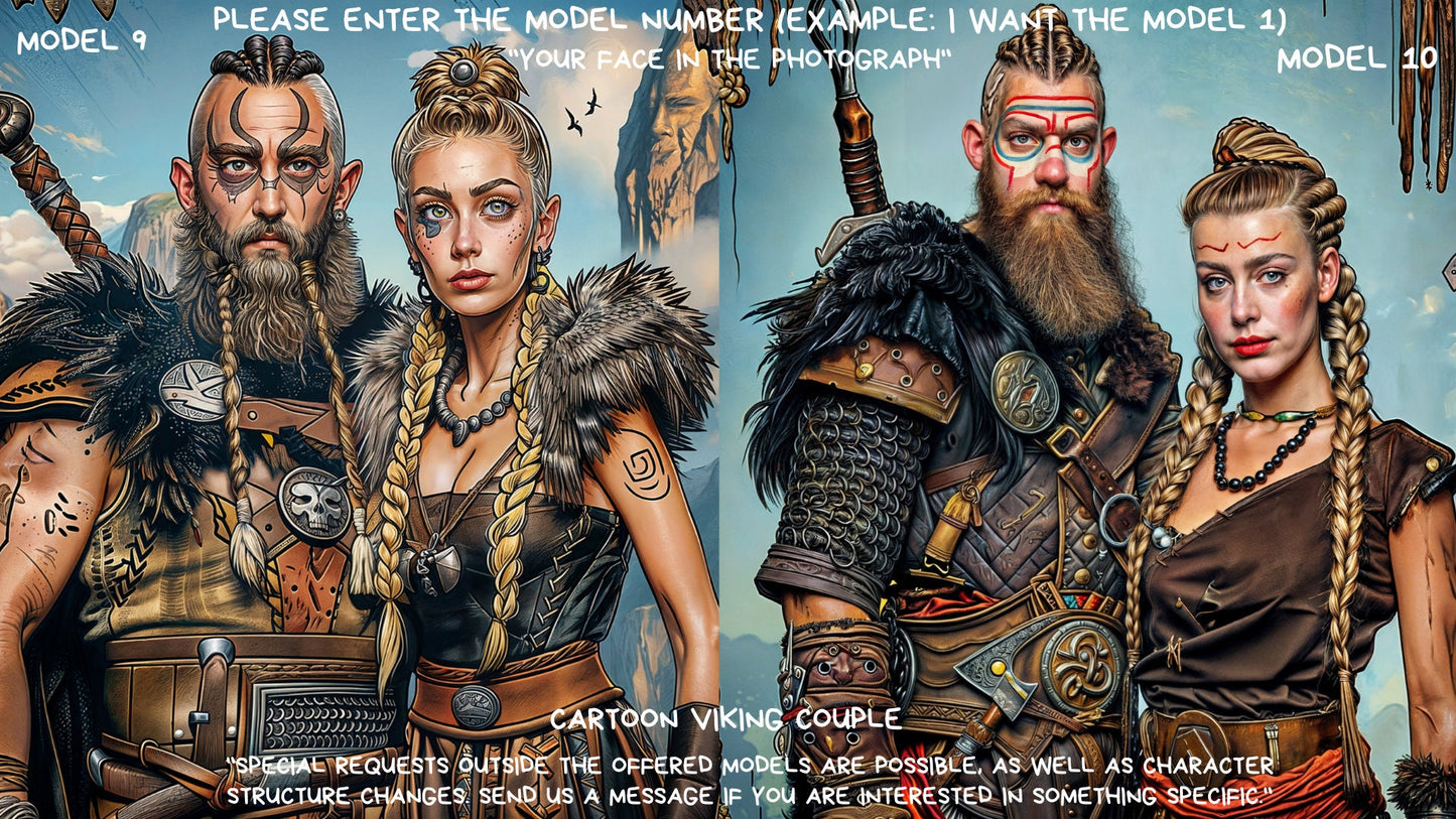 Custom Portrait ,Couple Viking Style from Picture, Custom Cartoon Portrait, Birthday gift,wall art, personalized prints,gift for couple