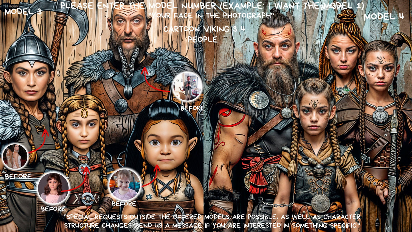 Custom Portrait ,Family Viking Style from Picture, Custom Cartoon Portrait, Birthday gift,wall art, personalized prints,gift for family