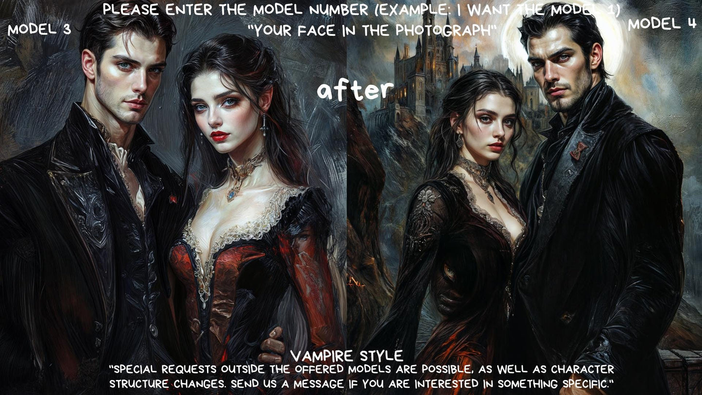 Custom Portrait Vampire Couple Style from Picture, Custom Royal Couple Portrait, Birthday gift,wall art, personalized prints,gift for her