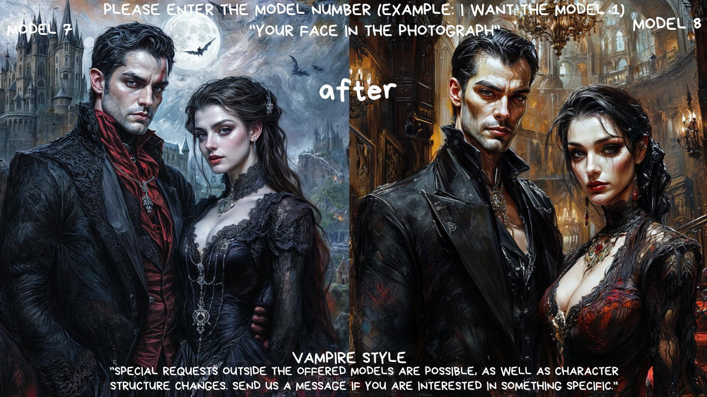 Custom Portrait Vampire Couple Style from Picture, Custom Royal Couple Portrait, Birthday gift,wall art, personalized prints,gift for her